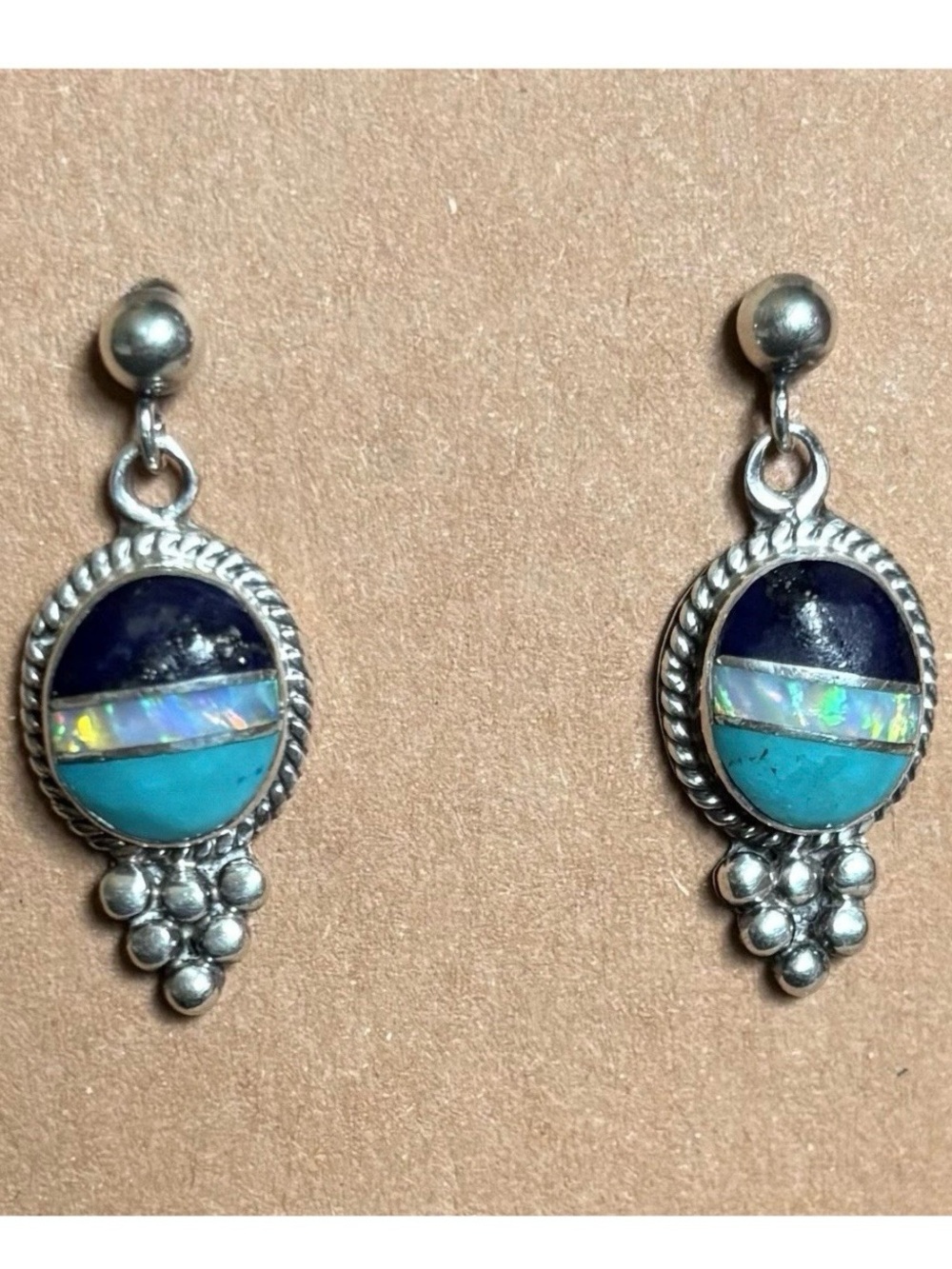 RARE Navajo Artist Emma Lincoln Sterling Silver Turquoise Onyx MOP Earrings